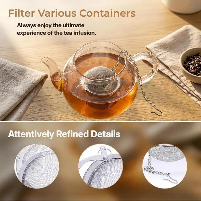 Alt view image 5 of 6 - 8Pcs 304 Stainless Steel Mesh Tea Ball for Loose Leaf Tea | Tea Strainer Infuser Filter with Long Chain for All Cups, Reusable Tea Diffuser for Herbal Tea & Spices Keep Flavors Separate