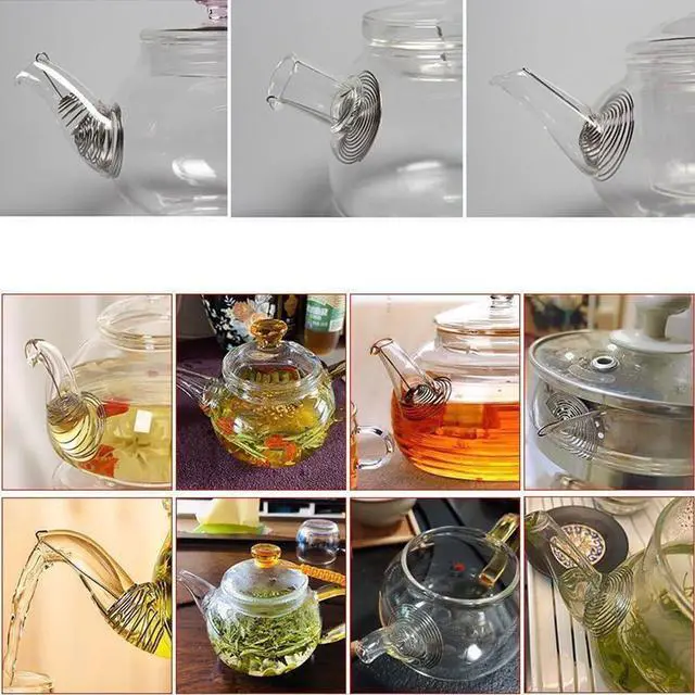 Alt view image 5 of 7 - 8 Pack Glass Teapot Spout Strainer Stainless Steel Loose Leaf Tea Drain Strainer Tea Pot Pouring Filter for Glass Teapot with Removable Infuser Stovetop Large Tea Pot Blooming Tea Kettle
