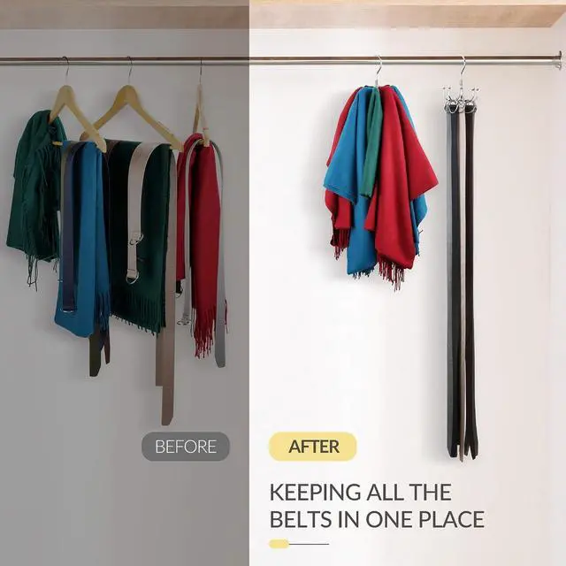 Alt view image 3 of 6 - Belt Hanger, Space Saving Belt Organizer for Closet, Max 24 Storage Capacity, Rotating Belt Rack Closet Organizers and Storage for Hanging Belt, Ties, Silver