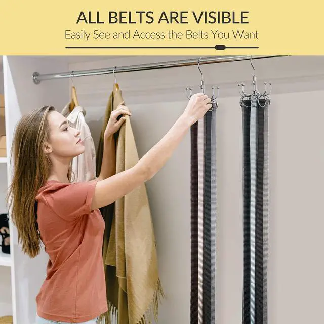 Alt view image 4 of 6 - Belt Hanger, Space Saving Belt Organizer for Closet, Max 24 Storage Capacity, Rotating Belt Rack Closet Organizers and Storage for Hanging Belt, Ties, Silver