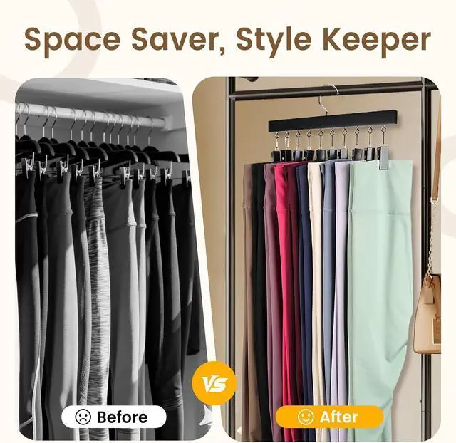 Alt view image 4 of 7 - 2 Pack Legging Hanger for Closet, Non-Slip Clips, Holds 20 Leggings | Upgraded Wooden Leggings Hangers, 360° Rotatable & Space Saving, Designed for Yoga Pants, Socks, and Lightweight Clothing