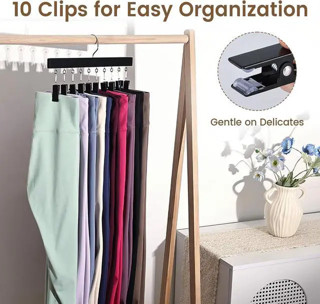 Alt view image 5 of 7 - 2 Pack Legging Hanger for Closet, Non-Slip Clips, Holds 20 Leggings | Upgraded Wooden Leggings Hangers, 360° Rotatable & Space Saving, Designed for Yoga Pants, Socks, and Lightweight Clothing