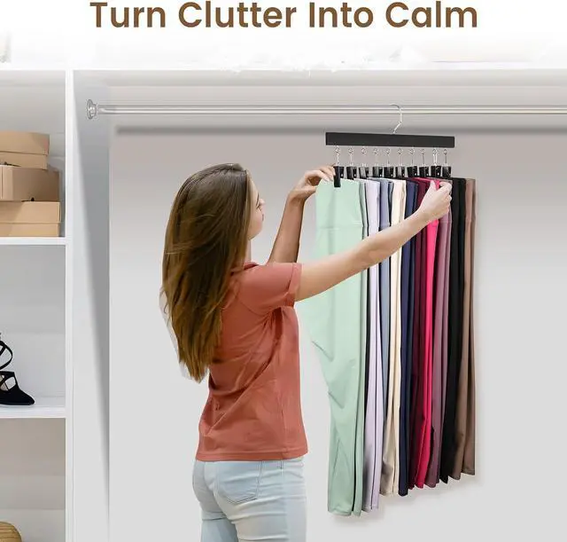 Alt view image 7 of 7 - 2 Pack Legging Hanger for Closet, Non-Slip Clips, Holds 20 Leggings | Upgraded Wooden Leggings Hangers, 360° Rotatable & Space Saving, Designed for Yoga Pants, Socks, and Lightweight Clothing