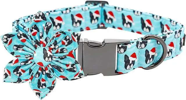 Main image of Dog Collar, Christmas Blue Pet Collar with Flower Holiday Girl Boy Puppy Collar Adjustable for Small Dogs