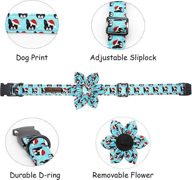 Alt view image 2 of 6 - Dog Collar, Christmas Blue Pet Collar with Flower Holiday Girl Boy Puppy Collar Adjustable for Small Dogs