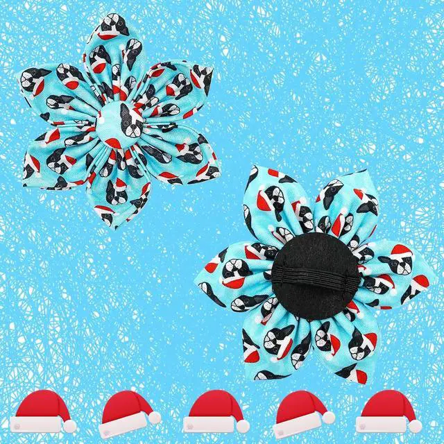 Alt view image 3 of 6 - Dog Collar, Christmas Blue Pet Collar with Flower Holiday Girl Boy Puppy Collar Adjustable for Small Dogs