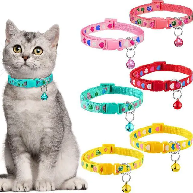 Main image of Frienda 6 Pack Cat Collars with Bells Breakaway Cats Collar Adjustable 8.27 to 13.39 Inches Safety Buckle Cute Pets Collar for Adult Cats and Small Dogs(Pink, Green, Red, Light Red, Yellow)