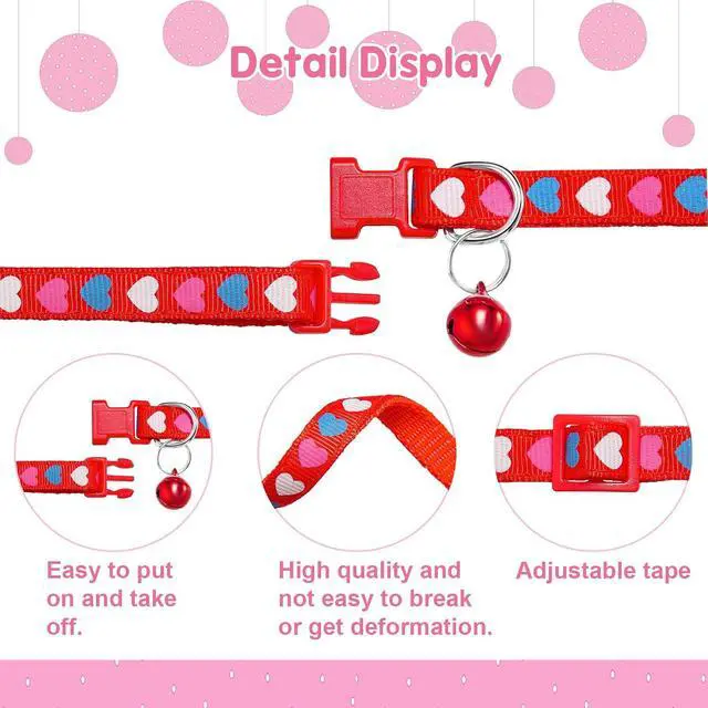 Alt view image 4 of 7 - Frienda 6 Pack Cat Collars with Bells Breakaway Cats Collar Adjustable 8.27 to 13.39 Inches Safety Buckle Cute Pets Collar for Adult Cats and Small Dogs(Pink, Green, Red, Light Red, Yellow)