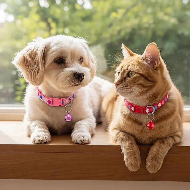 Alt view image 5 of 7 - Frienda 6 Pack Cat Collars with Bells Breakaway Cats Collar Adjustable 8.27 to 13.39 Inches Safety Buckle Cute Pets Collar for Adult Cats and Small Dogs(Pink, Green, Red, Light Red, Yellow)