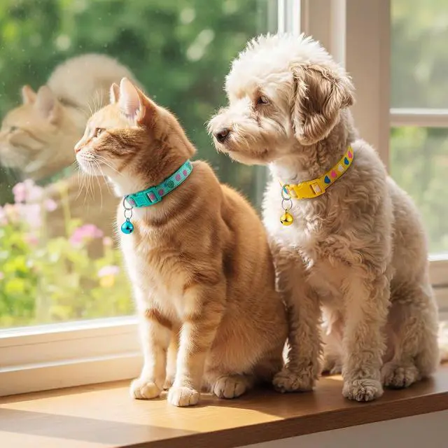 Alt view image 7 of 7 - Frienda 6 Pack Cat Collars with Bells Breakaway Cats Collar Adjustable 8.27 to 13.39 Inches Safety Buckle Cute Pets Collar for Adult Cats and Small Dogs(Pink, Green, Red, Light Red, Yellow)