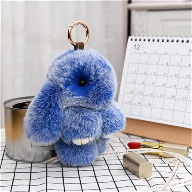 Alt view image 2 of 2 - Bunny Fur Rex Rabbit Pompom Ball Doll Pendant Keychain Car Handbag Keyring
