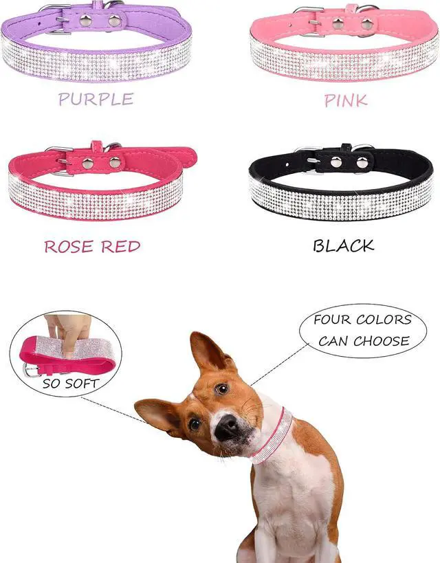 Alt view image 2 of 6 - Dog Collar for Small Dogs, Adjustable Leather Suede Bling Dog CollarsPink Dog Collar Cat Collar, Rhinestone Dog Collar(S, Pink)