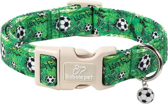 Main image of Soccer Dog Collar, Cute Boy Dog Collars for Puppy Small Dogs - Green Sports Themed Cotton Male Dogs Collar, Soft Adjustable Daily Pet Collars with Quick Release Buckle XS