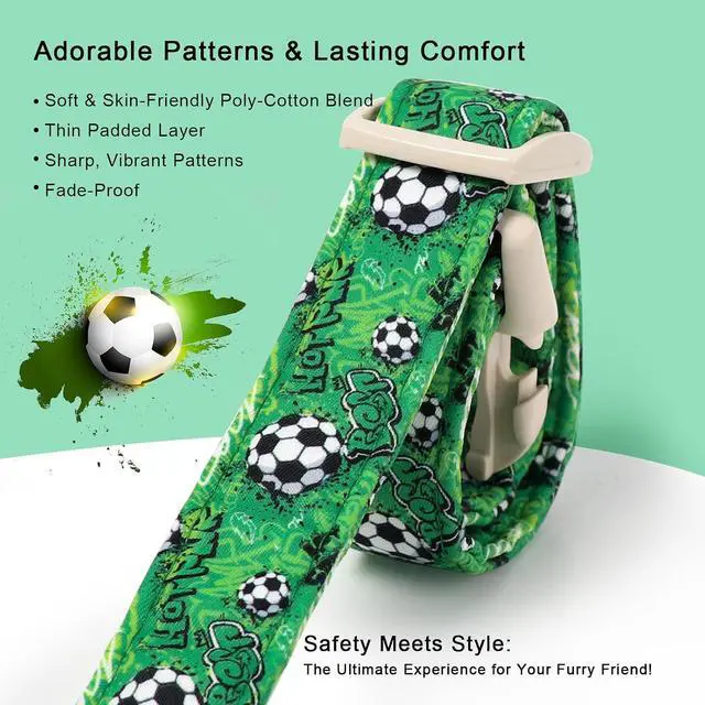 Alt view image 3 of 7 - Soccer Dog Collar, Cute Boy Dog Collars for Puppy Small Dogs - Green Sports Themed Cotton Male Dogs Collar, Soft Adjustable Daily Pet Collars with Quick Release Buckle XS