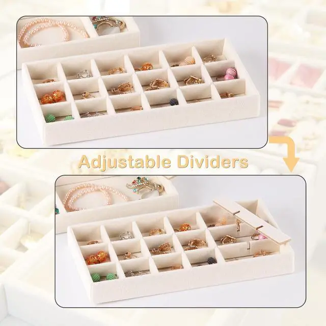 Alt view image 2 of 5 - 1 Pcs Earring Organizer Stackable Trays,Jewelry Drawer Inserts Container Display Case Storage for Earring Necklace Rings -Beige
