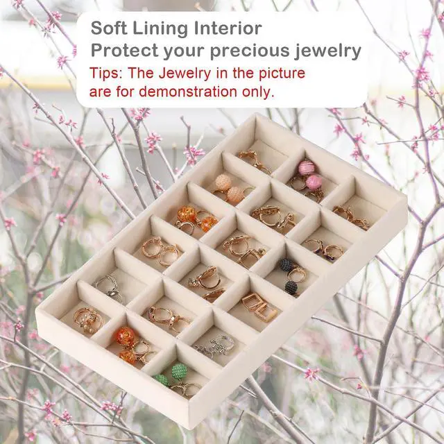 Alt view image 3 of 5 - 1 Pcs Earring Organizer Stackable Trays,Jewelry Drawer Inserts Container Display Case Storage for Earring Necklace Rings -Beige