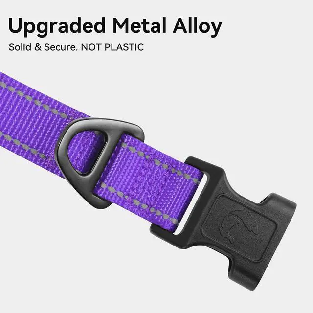 Alt view image 3 of 6 - Joytale Reflective Dog Collar, Adjustable Neoprene Padded, Purple M | Breathable Nylon for Medium Dogs, No Chafing on Walks and Backyard Play, All-Day Comfort, Metal D-Ring, Night Safety