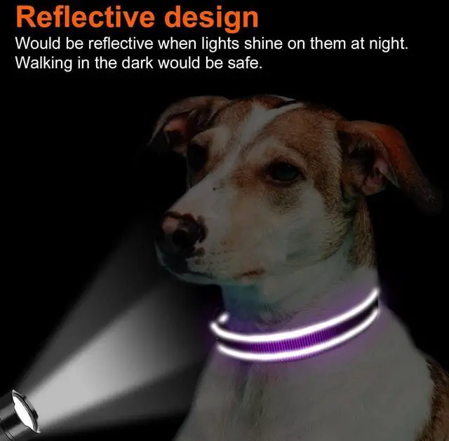 Alt view image 5 of 6 - Joytale Reflective Dog Collar, Adjustable Neoprene Padded, Purple M | Breathable Nylon for Medium Dogs, No Chafing on Walks and Backyard Play, All-Day Comfort, Metal D-Ring, Night Safety