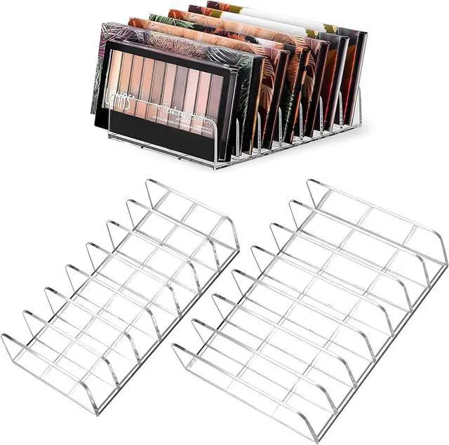 Main image of WECHENG 2 Pack Makeup Palette Organizer: | 7-Section Clear Acrylic Eyeshadow Palette Holder for Vanity Drawer Countertop - Open Ended Instead for All Palettes & Blushes