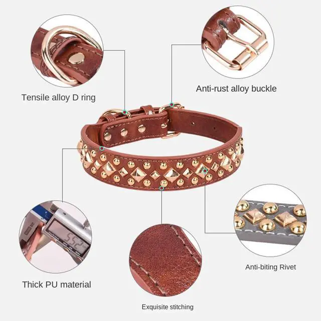 Alt view image 2 of 4 - Spiked Studded Dog Collar, Adjustable Soft Leather Puppy Collar for Small Medium Dogs Bulldog Pitbull Mastiff Poodle Boxer (XS, Green3)