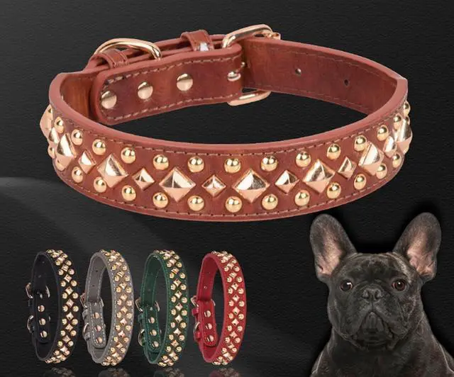 Alt view image 4 of 4 - Spiked Studded Dog Collar, Adjustable Soft Leather Puppy Collar for Small Medium Dogs Bulldog Pitbull Mastiff Poodle Boxer (XS, Green3)