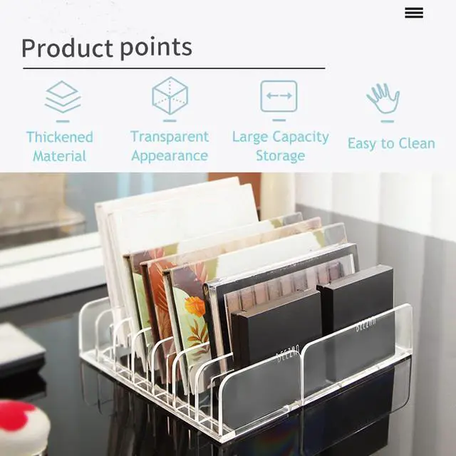 Alt view image 3 of 7 - WECHENG 2 Pack Makeup Palette Organizer: | 7-Section Clear Acrylic Eyeshadow Palette Holder for Vanity Drawer Countertop - Open Ended Instead for All Palettes & Blushes