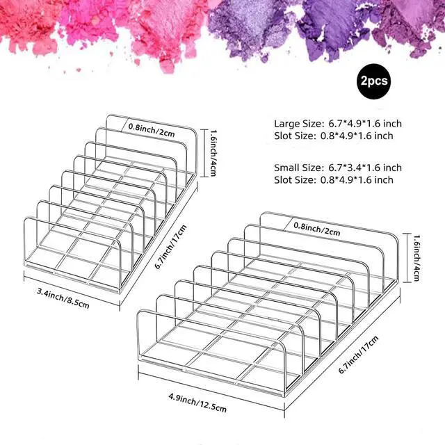 Alt view image 4 of 7 - WECHENG 2 Pack Makeup Palette Organizer: | 7-Section Clear Acrylic Eyeshadow Palette Holder for Vanity Drawer Countertop - Open Ended Instead for All Palettes & Blushes