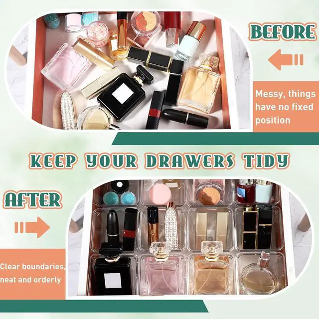 Alt view image 3 of 6 - Tioncy 8 Pcs Stackable Clear Drawer Organizer 3" x 3" x 2" Storage Bins | For Makeup Vanity Bathroom Kitchen, Small Containers Office Desk Cosmetics, Transparent Organizers Declutter Drawers Easily