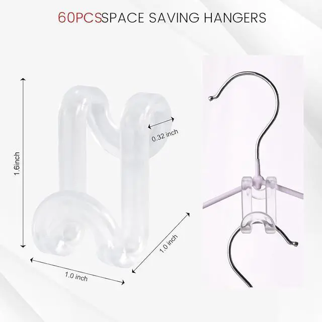 Alt view image 2 of 6 - Hanger Hooks Space Saving, 60 PCS Clothes Hanger Connector Hooks | Closet Space Savers for Hanging Clothes, Clear