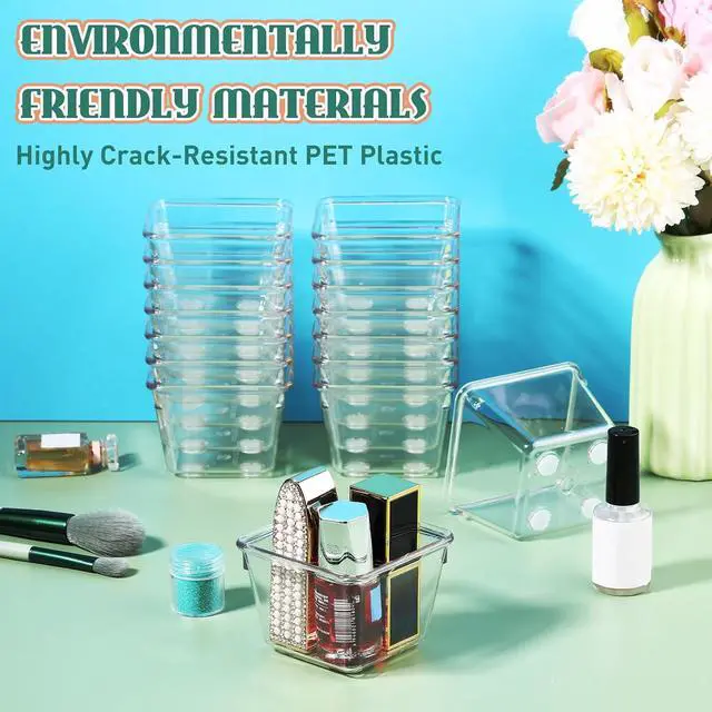 Alt view image 6 of 6 - Tioncy 8 Pcs Stackable Clear Drawer Organizer 3" x 3" x 2" Storage Bins | For Makeup Vanity Bathroom Kitchen, Small Containers Office Desk Cosmetics, Transparent Organizers Declutter Drawers Easily