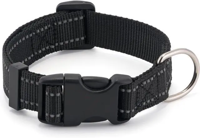 Main image of Dog Collar for Small Medium Dogs with Buckle, Breathable Adjustable Nylon Reflective Dog Collars, Black/Small