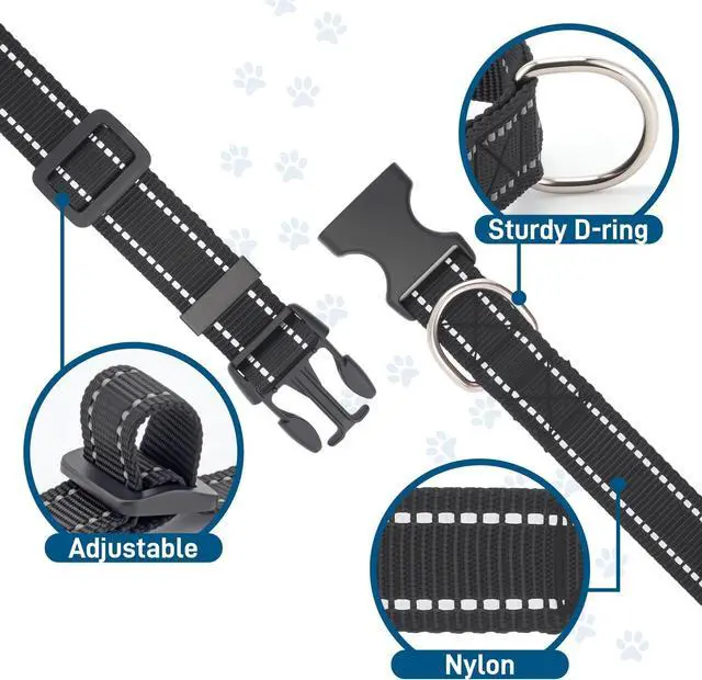 Alt view image 3 of 7 - Dog Collar for Small Medium Dogs with Buckle, Breathable Adjustable Nylon Reflective Dog Collars, Black/Small