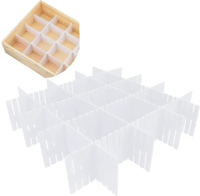Main image of 16Pcs Drawer Dividers Organizers Adjustable Drawer Organizer Kitchen Tidying DIY Storage Organizer Separator for Socks Underwear Lingerie Makeup Bedroom Office Storage (White 16Pcs)