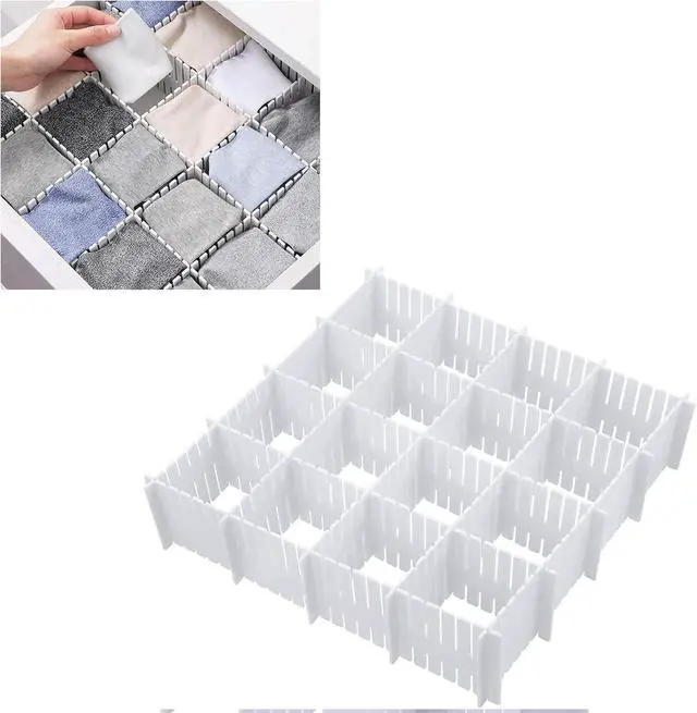 Alt view image 2 of 6 - 16Pcs Drawer Dividers Organizers Adjustable Drawer Organizer Kitchen Tidying DIY Storage Organizer Separator for Socks Underwear Lingerie Makeup Bedroom Office Storage (White 16Pcs)