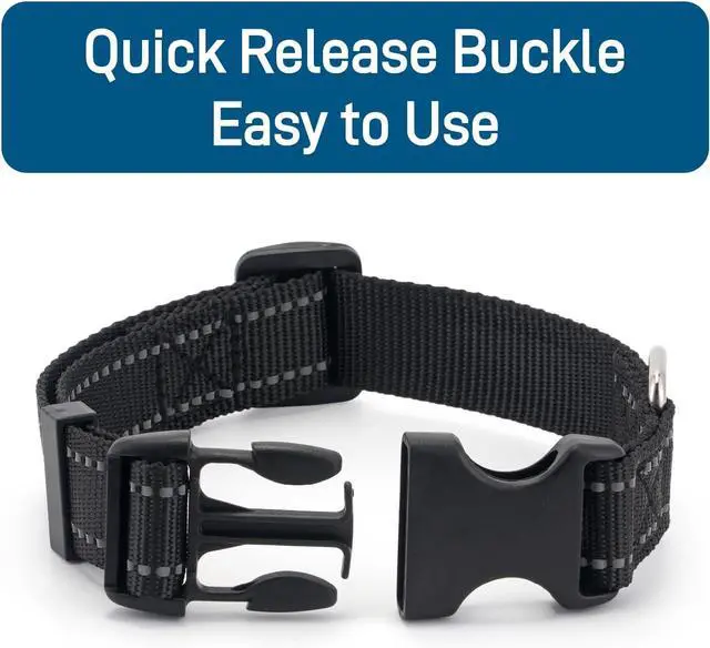 Alt view image 4 of 7 - Dog Collar for Small Medium Dogs with Buckle, Breathable Adjustable Nylon Reflective Dog Collars, Black/Small