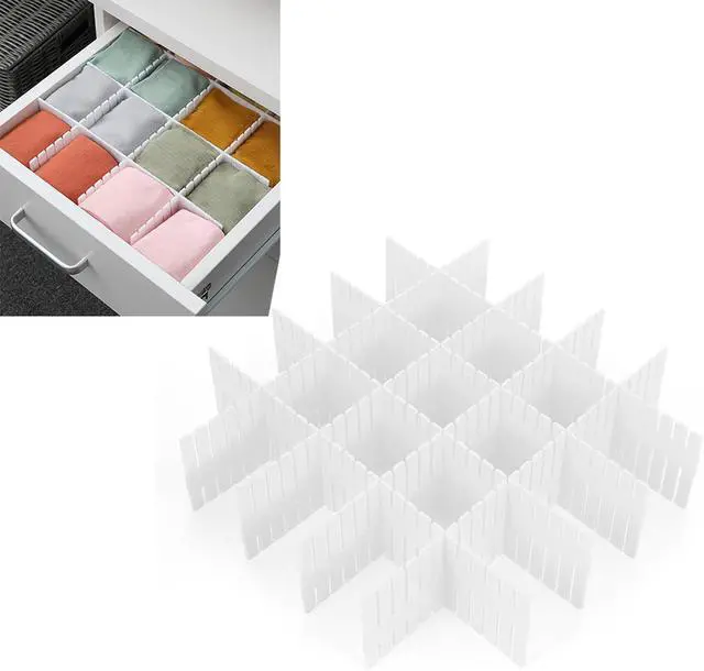 Alt view image 3 of 6 - 16Pcs Drawer Dividers Organizers Adjustable Drawer Organizer Kitchen Tidying DIY Storage Organizer Separator for Socks Underwear Lingerie Makeup Bedroom Office Storage (White 16Pcs)
