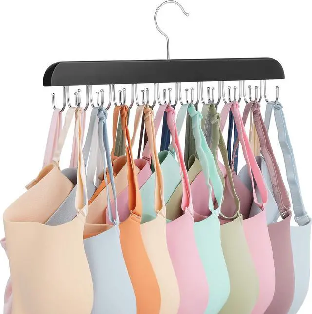 Main image of ZEDODIER Bra Hanger, Tank Top Hanger, Bra Hangers for Closet Organizer, Wooden Closet Organizer with 20 Adjustable Hooks, Space-Saving Storage for Bras, Tank Tops, and Belts, Black