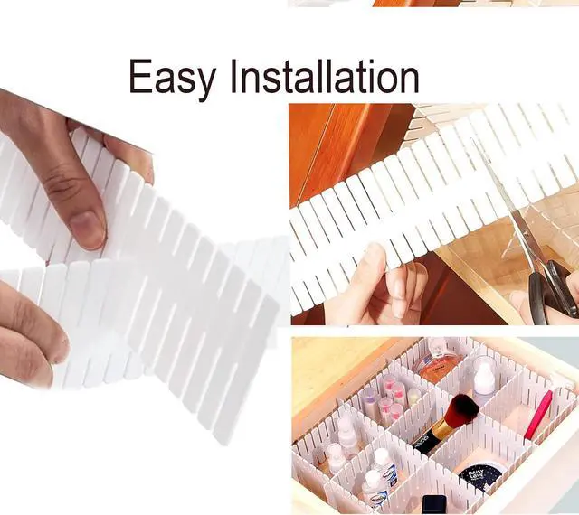 Alt view image 6 of 6 - 16Pcs Drawer Dividers Organizers Adjustable Drawer Organizer Kitchen Tidying DIY Storage Organizer Separator for Socks Underwear Lingerie Makeup Bedroom Office Storage (White 16Pcs)