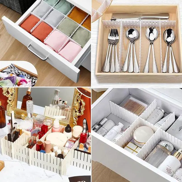 Alt view image 5 of 6 - 16Pcs Drawer Dividers Organizers Adjustable Drawer Organizer Kitchen Tidying DIY Storage Organizer Separator for Socks Underwear Lingerie Makeup Bedroom Office Storage (White 16Pcs)