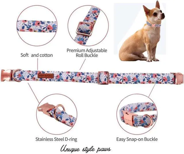 Alt view image 2 of 6 - Unique style paws Dog Collar Metal Buckle Red Rose Puppy Collar Flower Gift Durable Cute for Small Medium Large Boys Girls Dogs