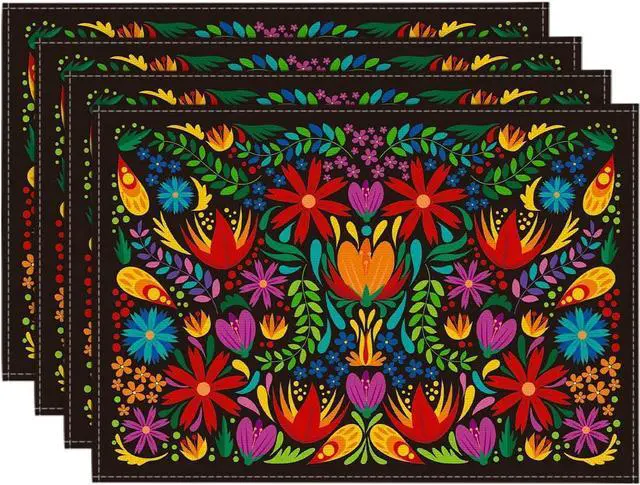 Main image of Artoid Mode Mexican Cinco De Mayo Placemats for Dining Table, 12 x 18 Inch Floral Fiesta Dia De Los Muertos Decoration Washable Table Mats Set of 4