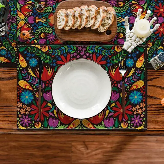 Alt view image 2 of 6 - Artoid Mode Mexican Cinco De Mayo Placemats for Dining Table, 12 x 18 Inch Floral Fiesta Dia De Los Muertos Decoration Washable Table Mats Set of 4