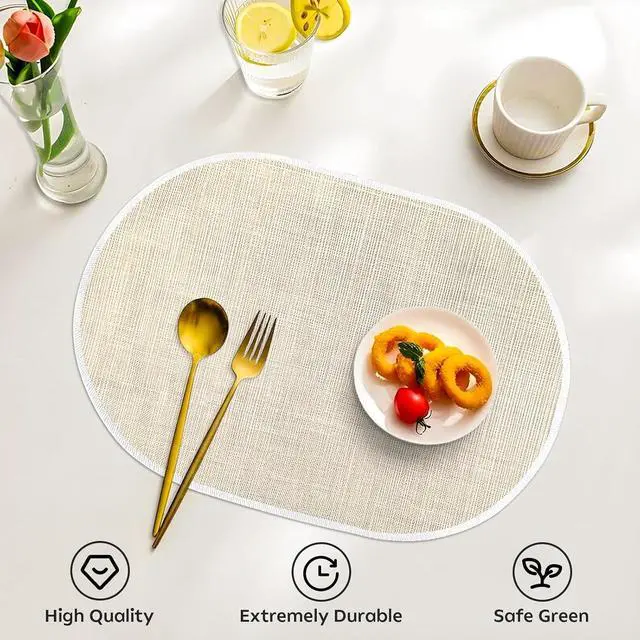 Alt view image 4 of 7 - Beige Placemats Set of 4, 12x18 Inch Oval Washable Place Mats Easy to Clean Heat Resistant Table Mats, Wipeable Place Mats for Kitchen, Dining RoomBeige, 4