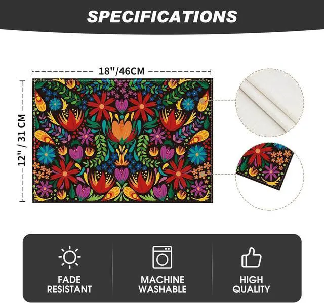 Alt view image 6 of 6 - Artoid Mode Mexican Cinco De Mayo Placemats for Dining Table, 12 x 18 Inch Floral Fiesta Dia De Los Muertos Decoration Washable Table Mats Set of 4