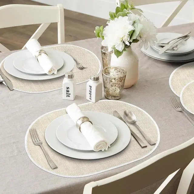 Alt view image 2 of 7 - Beige Placemats Set of 4, 12x18 Inch Oval Washable Place Mats Easy to Clean Heat Resistant Table Mats, Wipeable Place Mats for Kitchen, Dining RoomBeige, 4