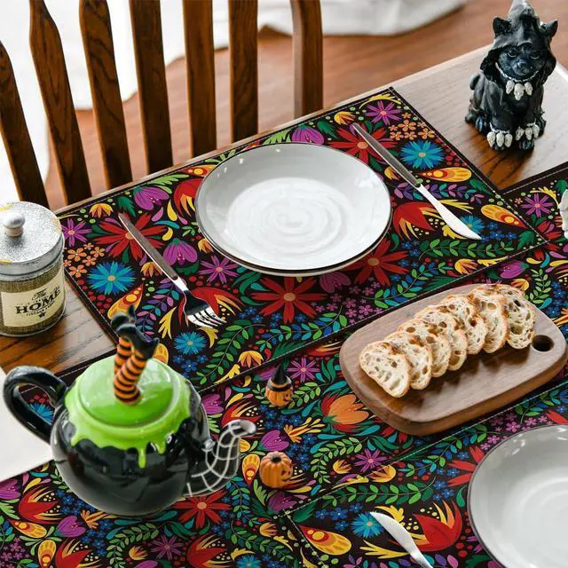 Alt view image 3 of 6 - Artoid Mode Mexican Cinco De Mayo Placemats for Dining Table, 12 x 18 Inch Floral Fiesta Dia De Los Muertos Decoration Washable Table Mats Set of 4