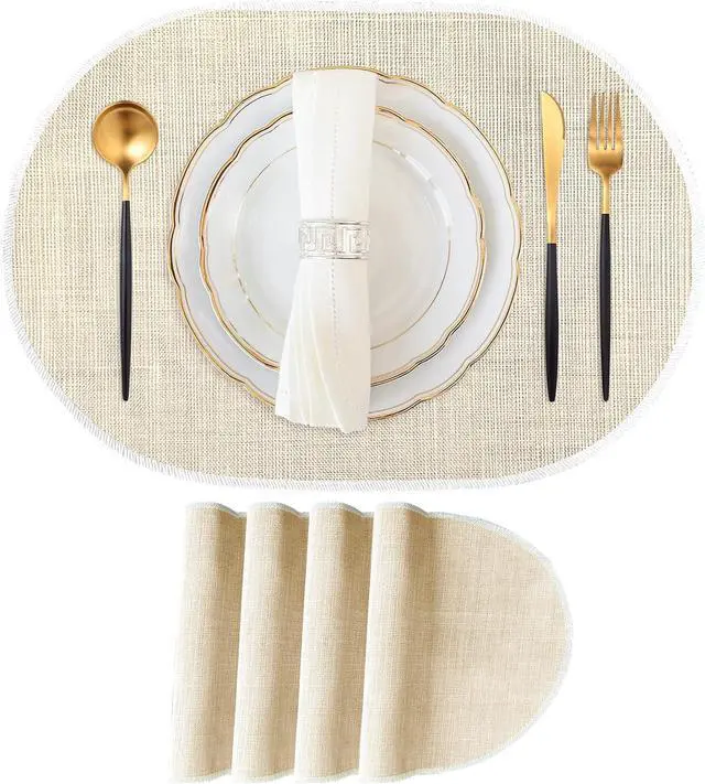 Main image of Beige Placemats Set of 4, 12x18 Inch Oval Washable Place Mats Easy to Clean Heat Resistant Table Mats, Wipeable Place Mats for Kitchen, Dining RoomBeige, 4