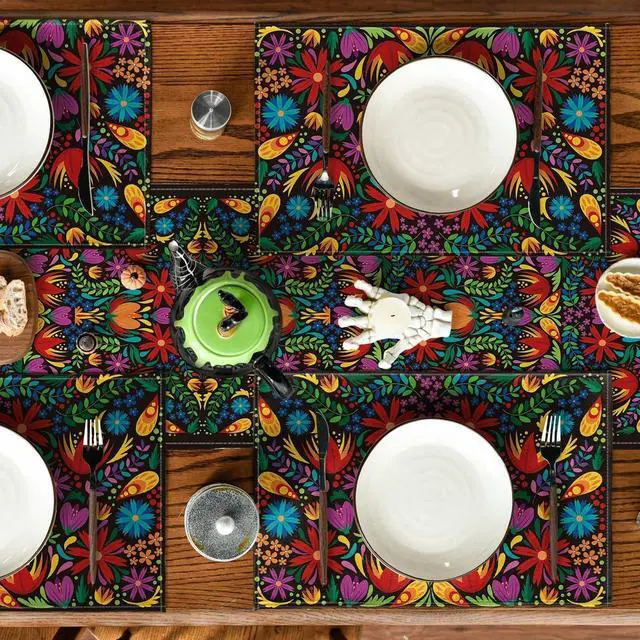 Alt view image 4 of 6 - Artoid Mode Mexican Cinco De Mayo Placemats for Dining Table, 12 x 18 Inch Floral Fiesta Dia De Los Muertos Decoration Washable Table Mats Set of 4