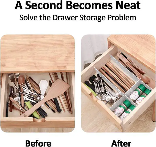 Alt view image 4 of 7 - 14.5 in White Adjustable Drawer Dividers, TWUTGAYW 8PC DIY Grid Drawer Organizer Dividers, Plastic Organizer Separator for Socks Underwear Makeup Cosmetic Clothes Can Help Tidy Kitchen Bedroom Dresser
