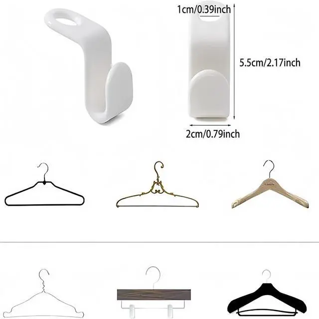 Alt view image 2 of 6 - Space Saving Hanger Hooks, 50pcs, Polypropylene, 5KG Max Capacity, White Closet Hangers for Clothes (50PCS)